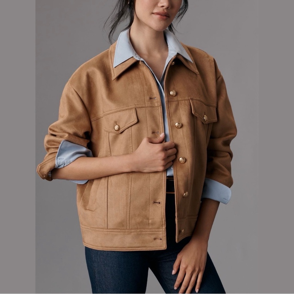 Anthropologie Maeve Faux-Suede Trucker Jacket Honey XL NWT - Picture 16 of 16